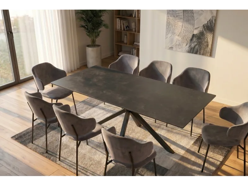 Table Galaxie céramique grise 180 cm — Piètement étoilé noir