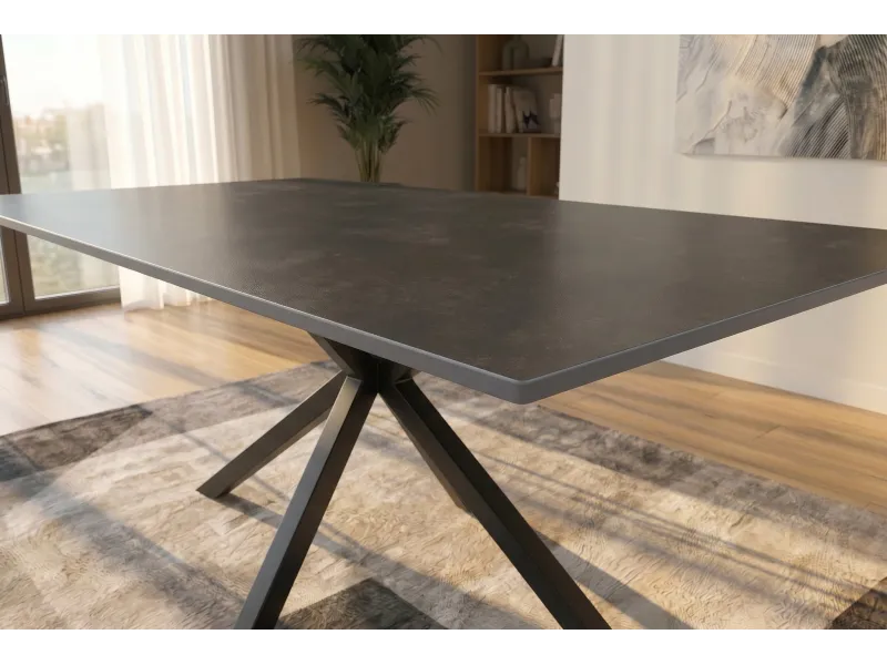 Table Galaxie céramique grise 180 cm — Piètement étoilé noir
