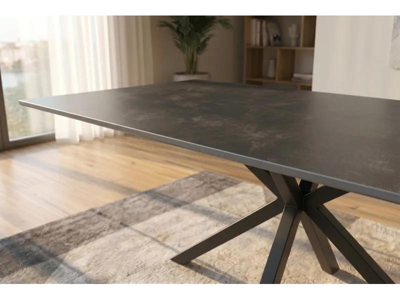 Table Galaxie céramique grise 180 cm — Piètement étoilé noir