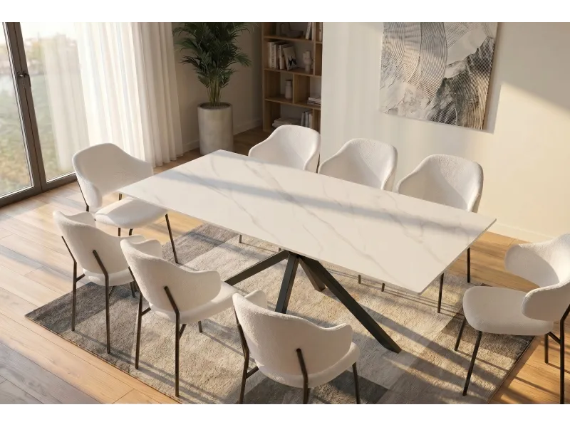 Table Galaxie céramique blanche 180 cm — Piètement étoilé