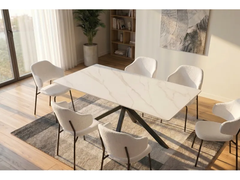 Table Galaxie céramique blanche 160 cm — Piètement étoilé