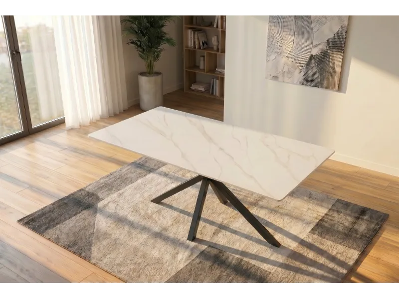 Table Galaxie céramique blanche 160 cm — Piètement étoilé