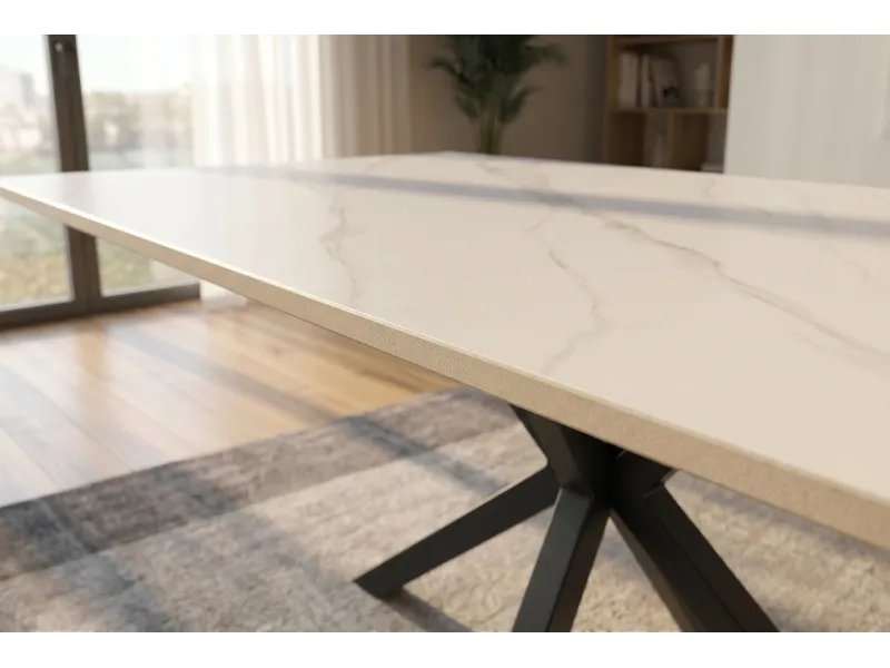 Table Galaxie céramique blanche 160 cm — Piètement étoilé