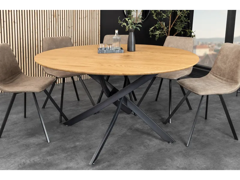 Table ronde HELIX 120 cm en chêne sauvage naturel — Adeniahome