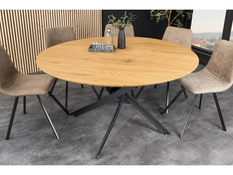 Table ronde HELIX 120 cm en chêne sauvage naturel — Adeniahome