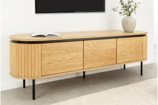 Meuble TV Atelier 160 cm en chêne naturel — Pieds métal noir