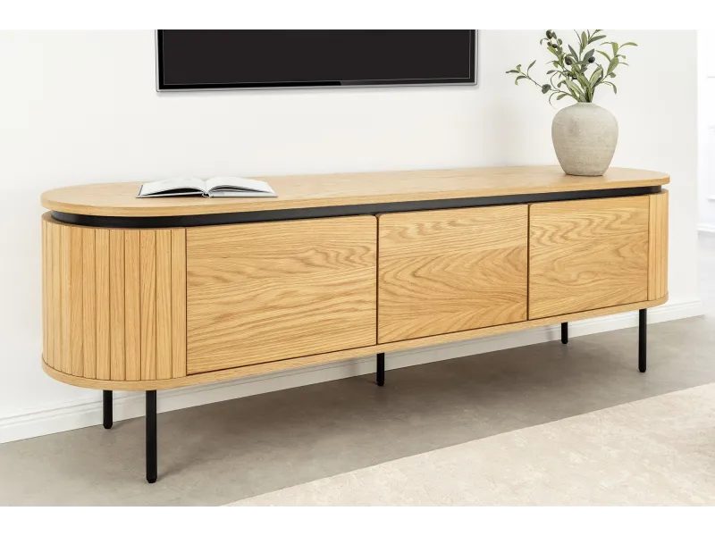 Meuble TV Atelier 160 cm en chêne naturel — Pieds métal noir