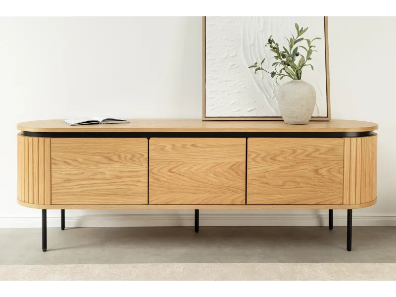 Meuble TV Atelier 160 cm en chêne naturel — Pieds métal noir