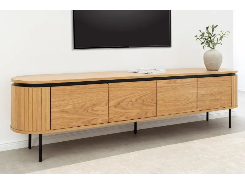 Meuble TV Atelier 200 cm — Chêne naturel et pieds métal noir