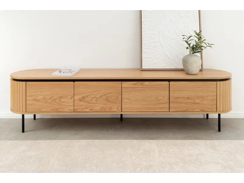 Meuble TV Atelier 200 cm — Chêne naturel et pieds métal noir