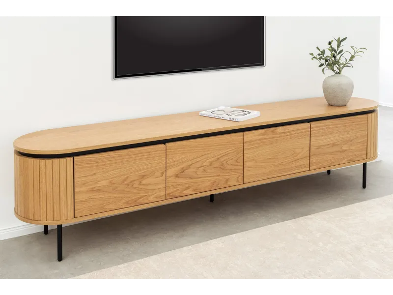 Meuble TV Atelier 200 cm — Chêne naturel et pieds métal noir