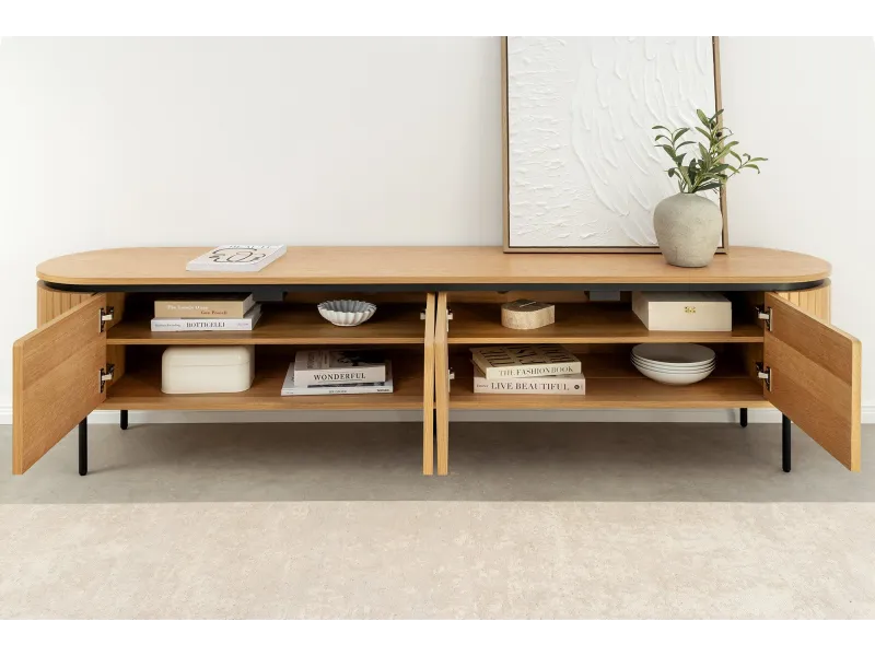Meuble TV Atelier 200 cm — Chêne naturel et pieds métal noir