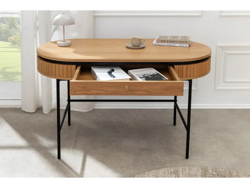 Bureau ATELIER 120 cm en placage chêne et métal noir | Adeniahome
