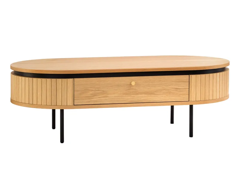 Table basse ATELIER 120 cm en placage chêne et métal noir
