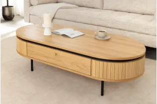 Table basse ATELIER 120 cm en placage chêne et métal noir