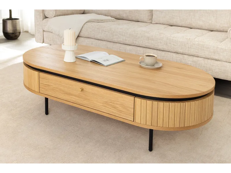 Table basse ATELIER 120 cm en placage chêne et métal noir