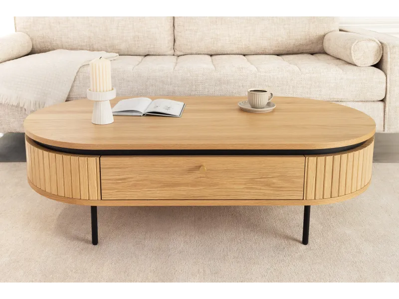 Table basse ATELIER 120 cm en placage chêne et métal noir