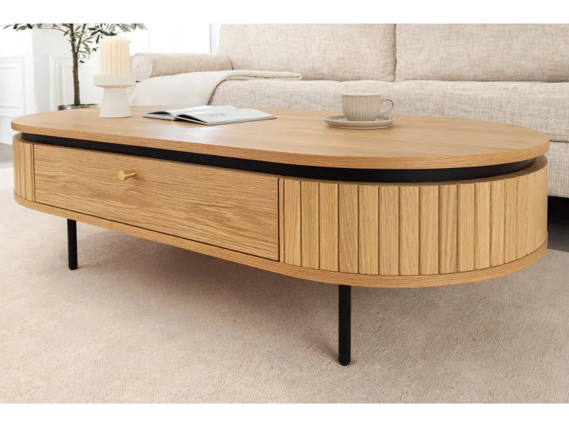 Table basse ATELIER 120 cm en placage chêne et métal noir