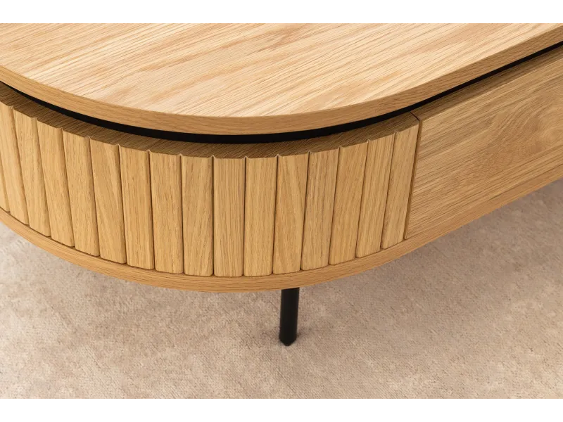 Table basse ATELIER 120 cm en placage chêne et métal noir