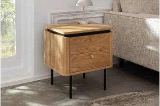 Table de chevet ATELIER 55 cm placage chêne et métal noir
