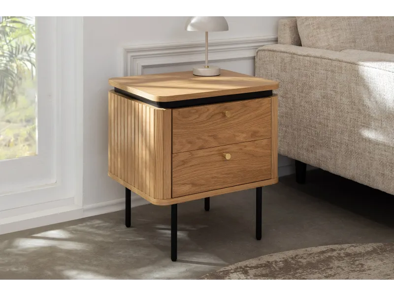 Table de chevet ATELIER 55 cm placage chêne et métal noir