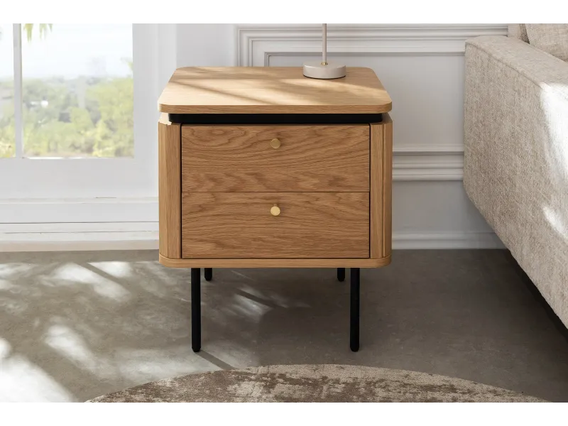 Table de chevet ATELIER 55 cm placage chêne et métal noir