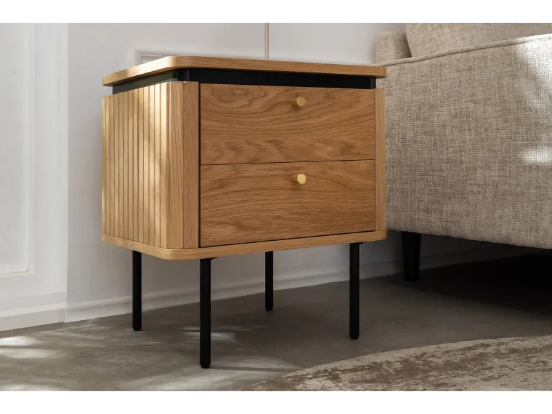 Table de chevet ATELIER 55 cm placage chêne et métal noir