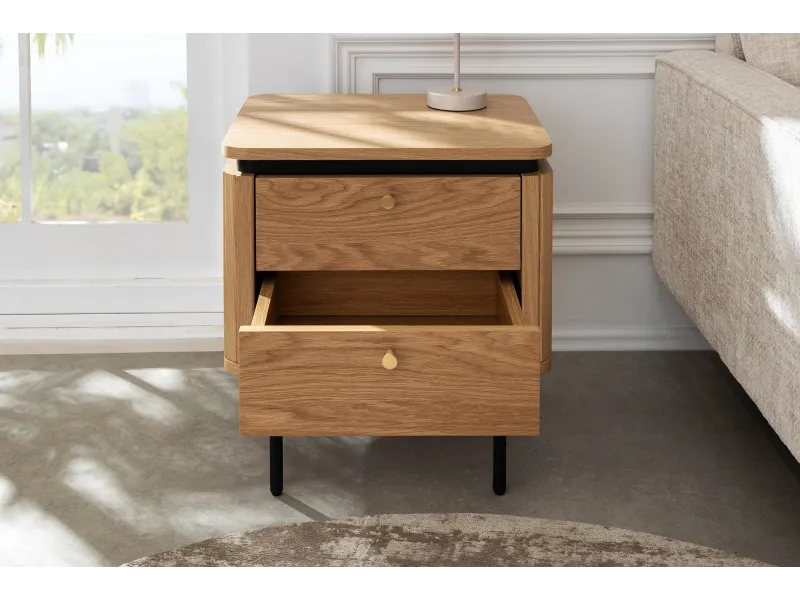 Table de chevet ATELIER 55 cm placage chêne et métal noir