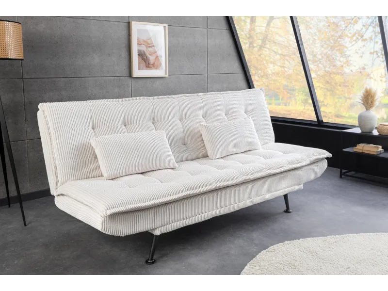 Canapé convertible JAZZ 195 cm 3 places velours côtelé beige
