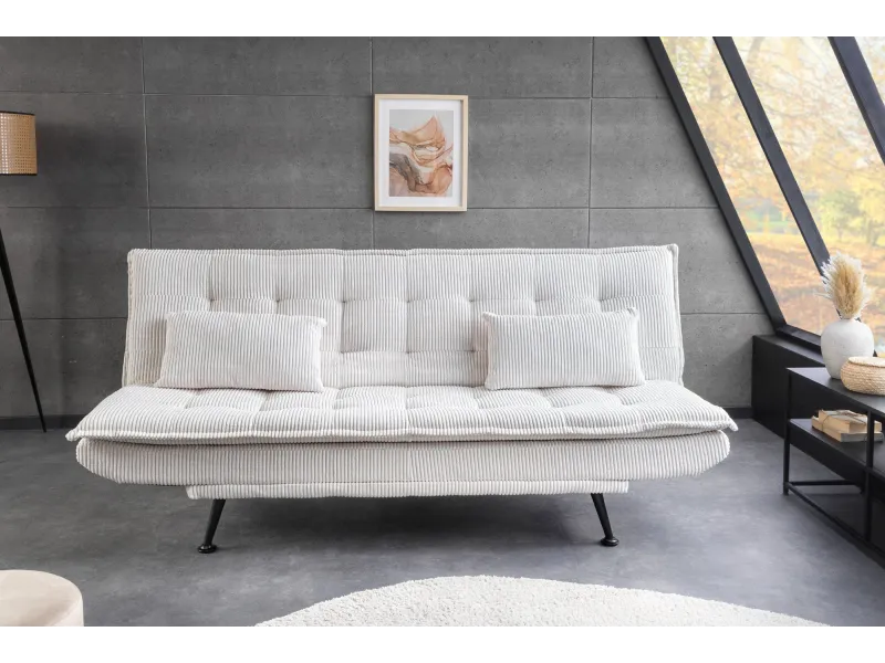 Canapé convertible JAZZ 195 cm 3 places velours côtelé beige