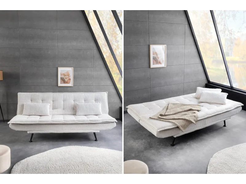Canapé convertible JAZZ 195 cm 3 places velours côtelé beige