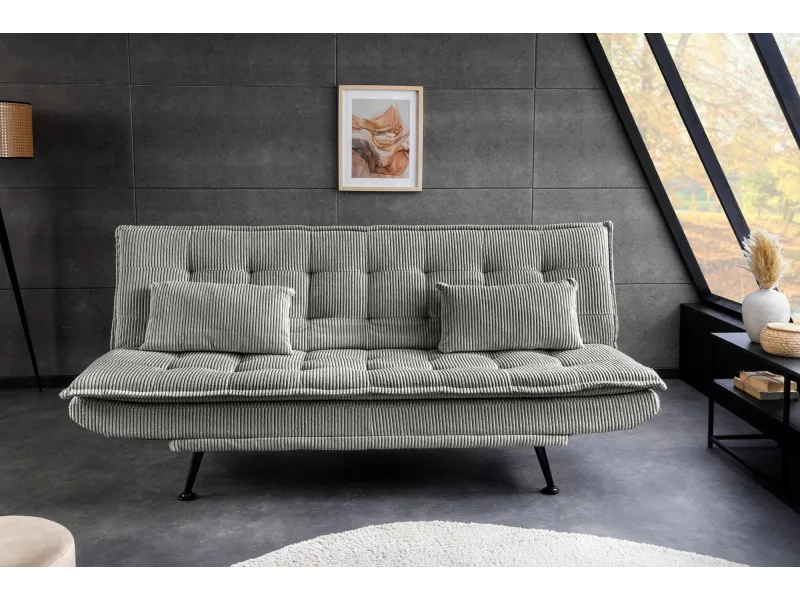 Canapé convertible JAZZ velours côtelé greige 190 cm — 3 places