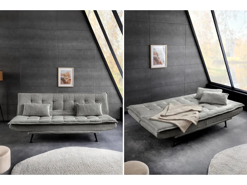 Canapé convertible JAZZ velours côtelé greige 190 cm — 3 places