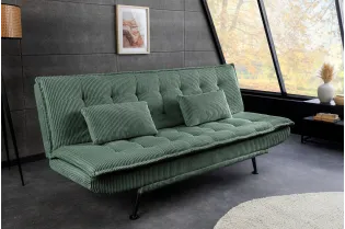 Canapé convertible JAZZ velours côtelé vert 190 cm — 3 places