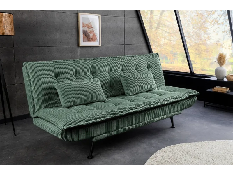Canapé convertible JAZZ velours côtelé vert 190 cm — 3 places
