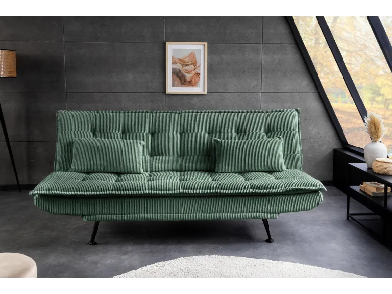 Canapé convertible JAZZ velours côtelé vert 190 cm — 3 places