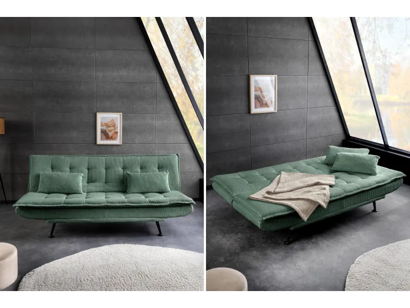 Canapé convertible JAZZ velours côtelé vert 190 cm — 3 places