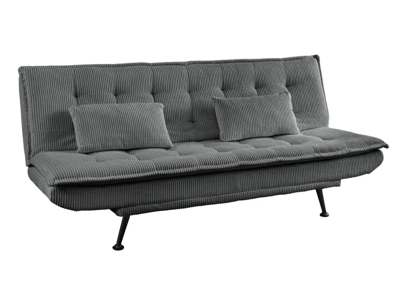 Canapé convertible JAZZ velours côtelé gris 190 cm — 3 places