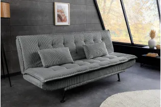 Canapé convertible JAZZ velours côtelé gris 190 cm — 3 places