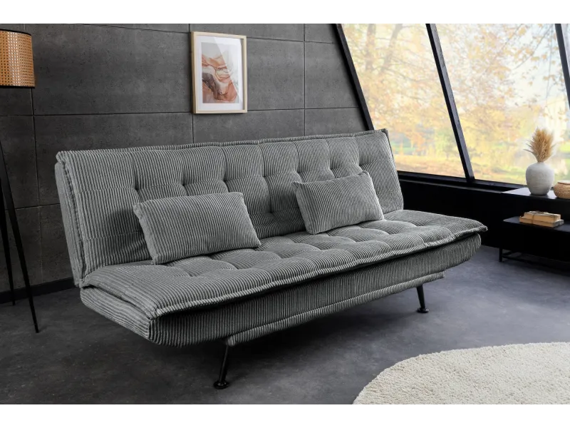 Canapé convertible JAZZ velours côtelé gris 190 cm — 3 places