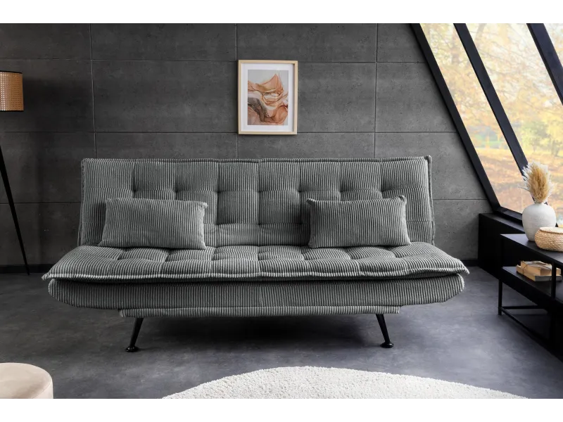 Canapé convertible JAZZ velours côtelé gris 190 cm — 3 places