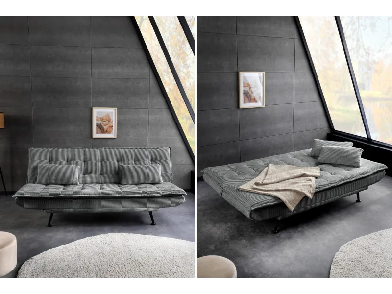 Canapé convertible JAZZ velours côtelé gris 190 cm — 3 places