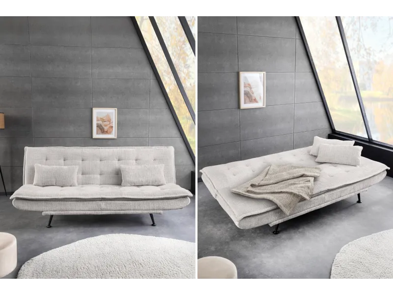 Canapé convertible JAZZ 195 cm chenille champagne beige — 3 places