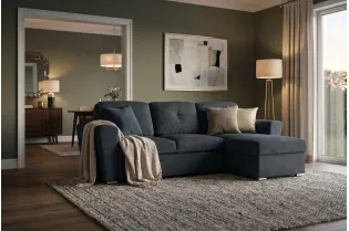 Canapé d'angle convertible APARTMENT 245 cm tissu gris avec rangement