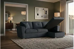 Canapé d'angle convertible APARTMENT 245 cm tissu gris avec rangement 2