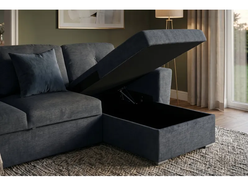 Canapé d'angle convertible APARTMENT 245 cm tissu gris avec rangement
