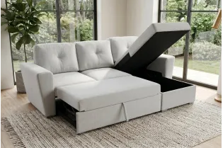 Canapé d'angle convertible APARTMENT 245 cm tissu beige avec rangement 2