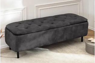 Banc coffre EN VOGUE 120 cm velours gris foncé — Rangement intégré