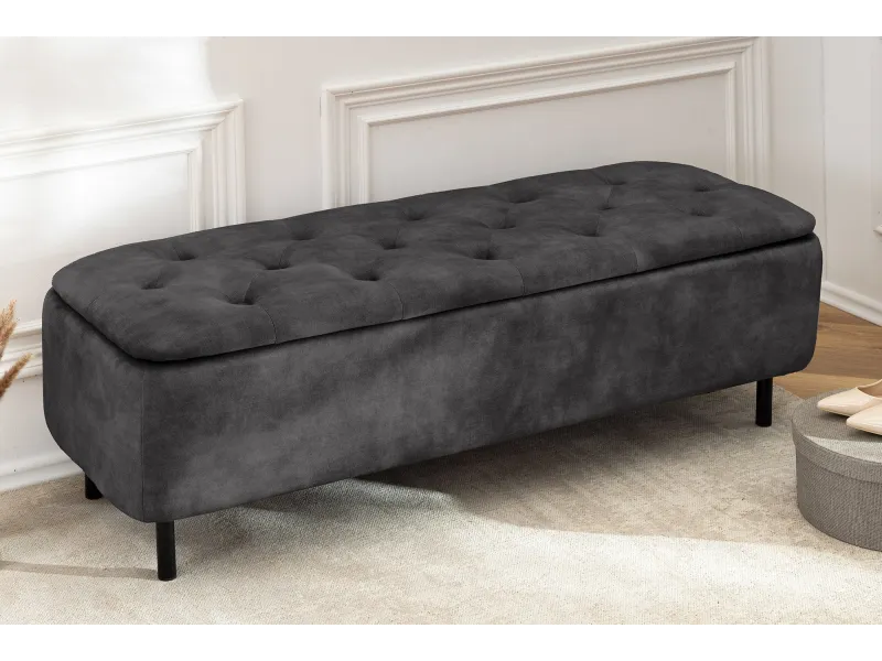 Banc coffre EN VOGUE 120 cm velours gris foncé — Rangement intégré