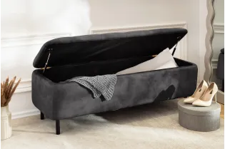 Banc coffre EN VOGUE 120 cm velours gris foncé — Rangement intégré 2